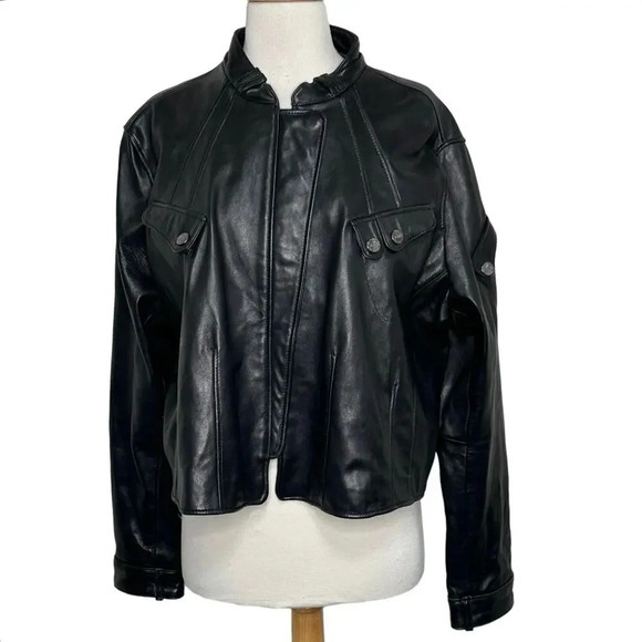 Knowles & Carter K&C 5XL Black Lambskin Leather Moto Jacket‎ Biker Goth Emu Rave